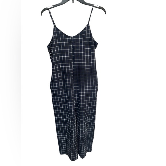 Monteau Los Angeles Pants - Monteau Navy Blue and White Plaid Jumpsuit w/Pockets - Small
